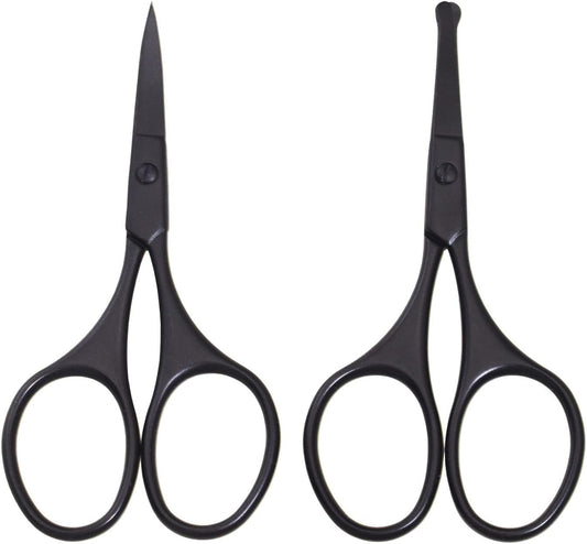 Multicolor Professional Grooming Scissors for Personal Care Facial Hair Removal and Ear Nose Eyebrow Trimming Stainless Steel Fine Straight Tip Scissors 3.9 Inch (Black Set D)