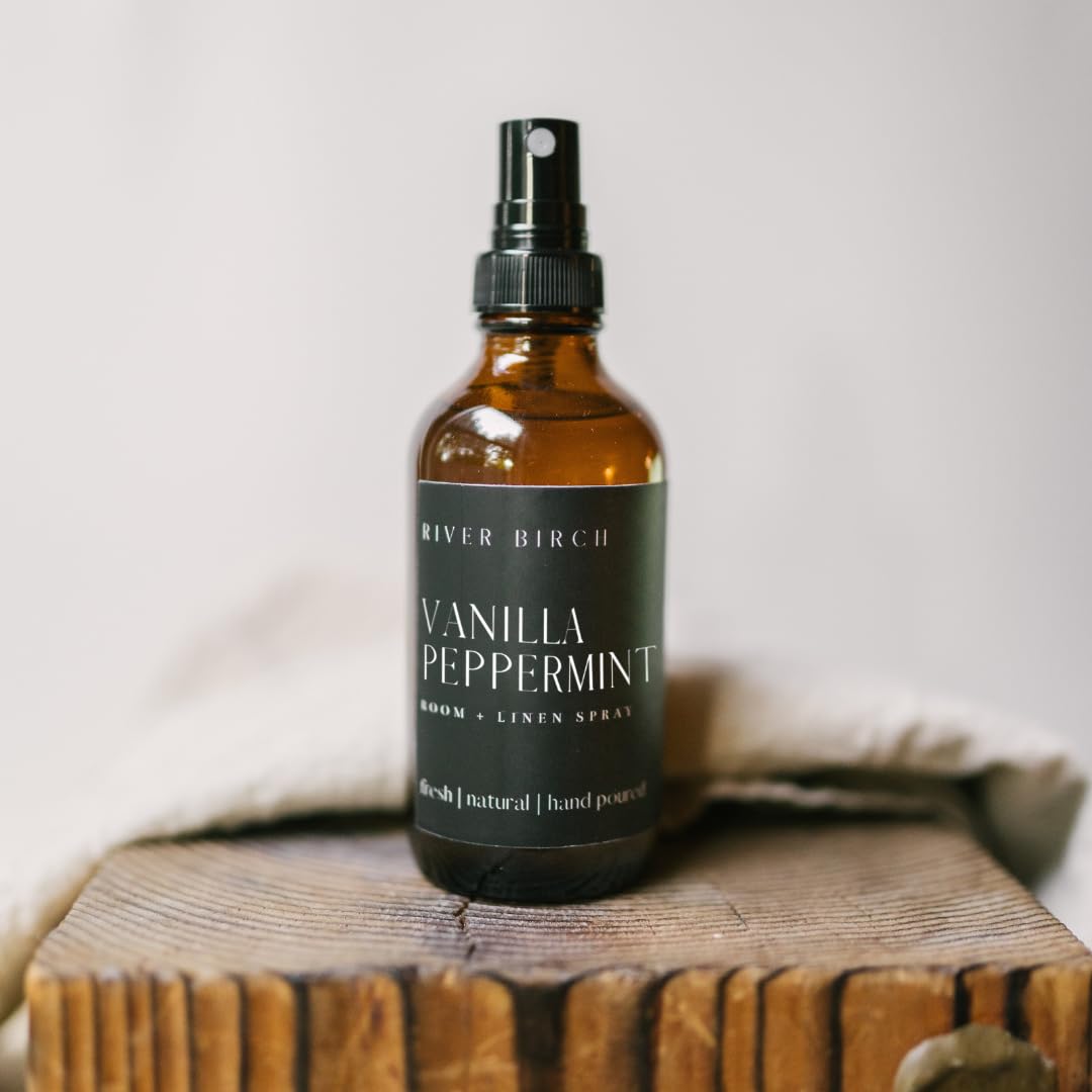River Birch Vanilla Peppermint Scented Linen and Room Spray | Home Fragrance | 4 oz Glass Amber Bottle | Luxury Signature Scent | Handmade in Texas
