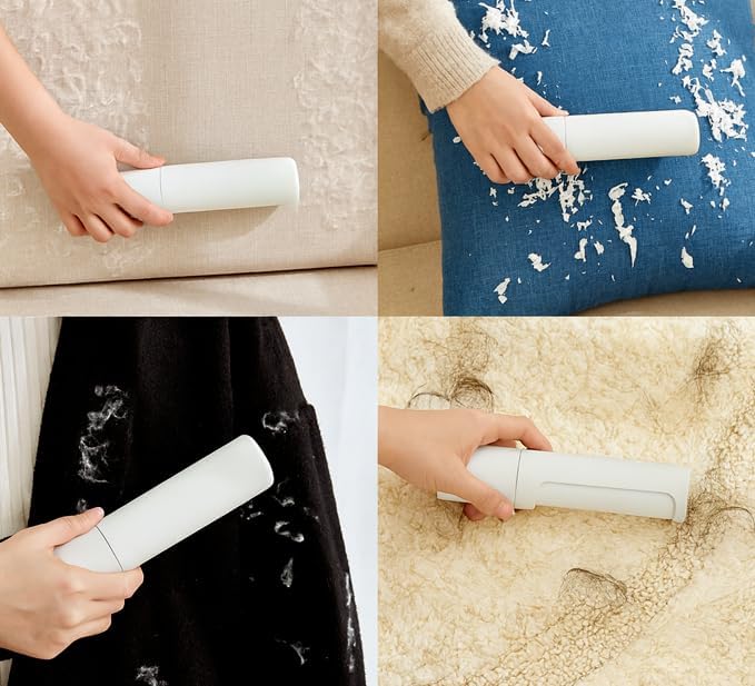 Reusable Lint Roller – Portable & Compact Pet Hair Remover for Clothes, Furniture & Car | Eco-Friendly, Washable & Durable (White)