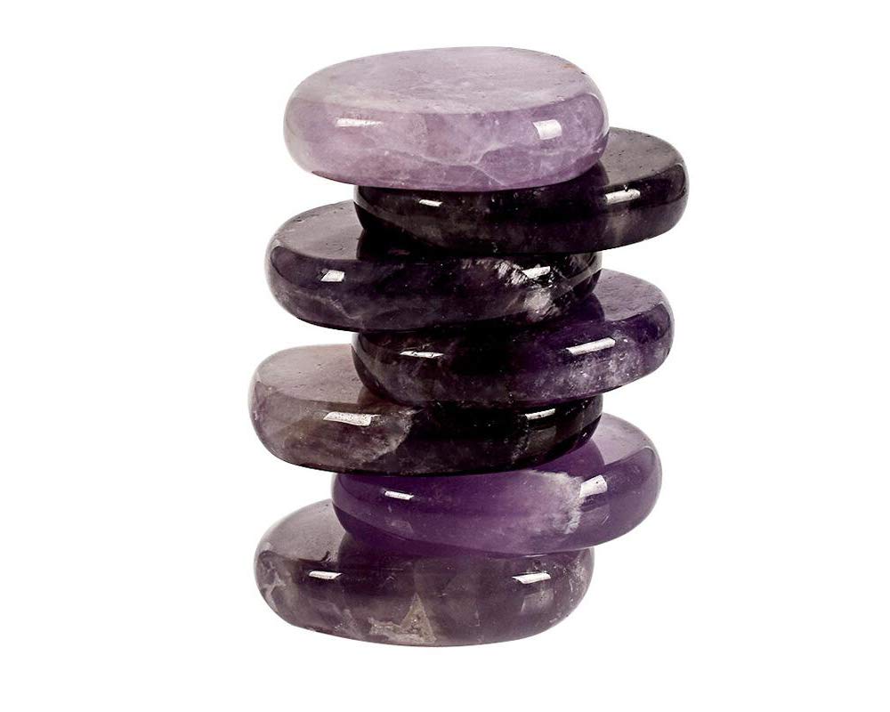 7 Pieces Natural Massage Stones Set for professional or home spa (Purple Fluorite)