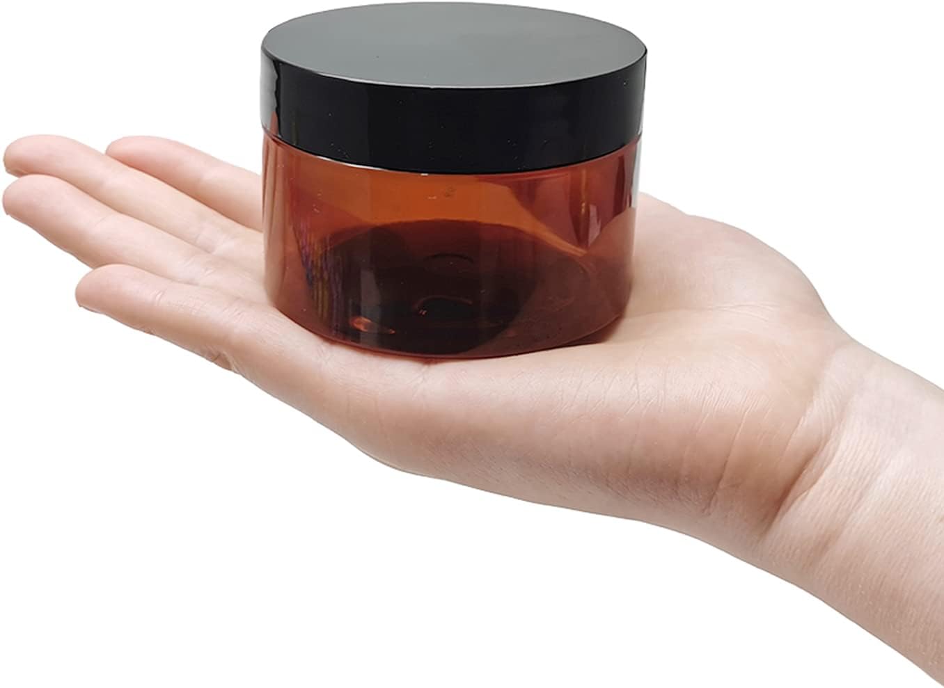 4 oz Amber Plastic Cosmetic Jars Leak Proof Container with Black Lid for Cream, Lotion, Powder, ointment, Beauty Products etc, 6 Pcs.