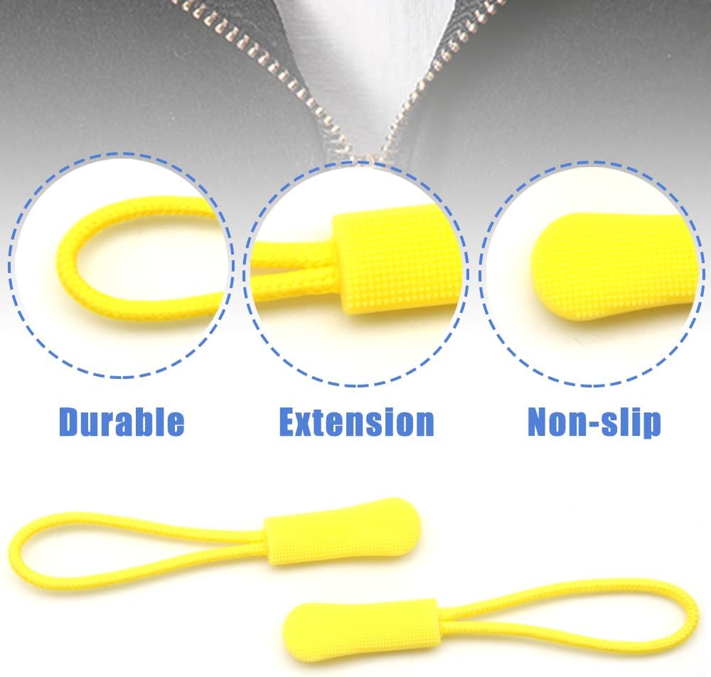 Ruidee 50 Pieces Zipper Pulls Zipper Tabs Zipper Pull Cord Extender Replacement Zipper Pulls for Backpacks, Jackets, Luggage, Purses, Handbags（Yellow）