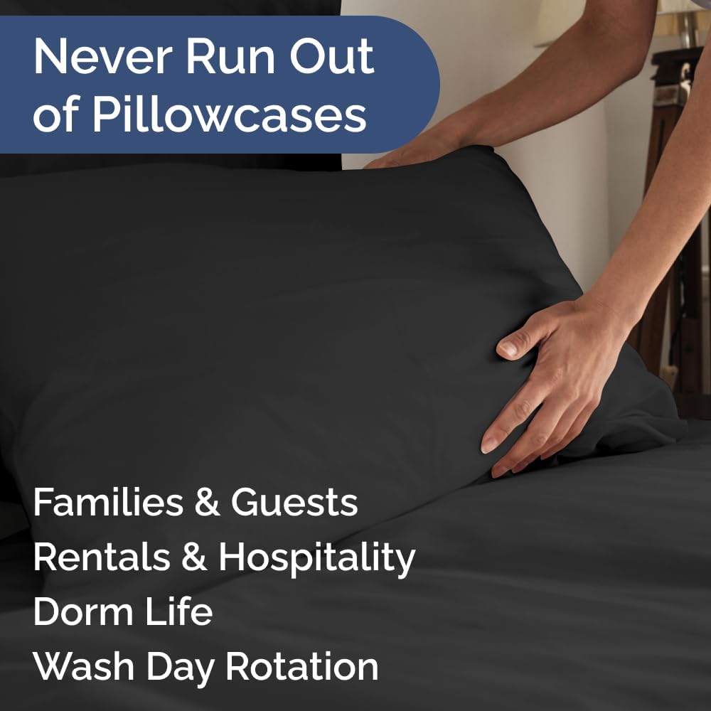 King Pillow Cases Set of 6 - Ultra Soft Hotel Quality Pillowcase Covers - Comfy & Wrinkle Free - Shrink, Stain and Fade Resistant - Easy-Care, Machine Washable Pillow Protectors - 6 Piece Set - Black
