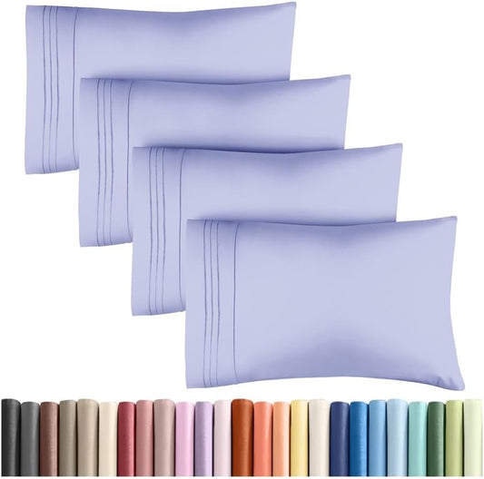 King Pillow Cases Set of 4 - Ultra Soft Hotel Quality Pillowcase Covers - Comfy, Cozy & Wrinkle Free - Shrinkage, Stain and Fade Resistant - Machine Washable Pillow Protectors - 4 Piece Set - Lavender