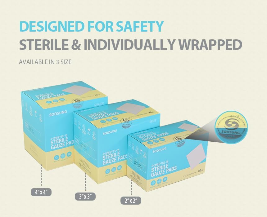 Medical-Grade Sterile Gauze 3x3in - 5 Pads per Pack (20 Packs per Box, 100 Pads Total) - Sterile & Sealed Packaging for First Aid & Wound Care