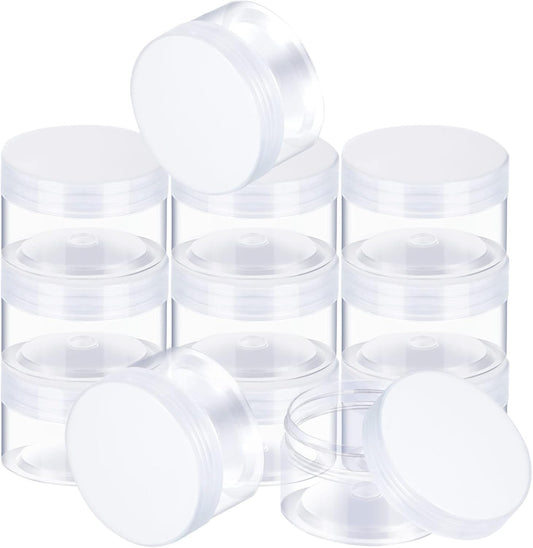 SATINIOR 12 Pack Plastic Container Jars with Lids Round Clear Travel Cosmetic Container Slime Jar for Toiletries, Lotion, Cream, Ointment, Makeup, Rhinestone, Sample, Kitchen Storage(2 oz,Clear)