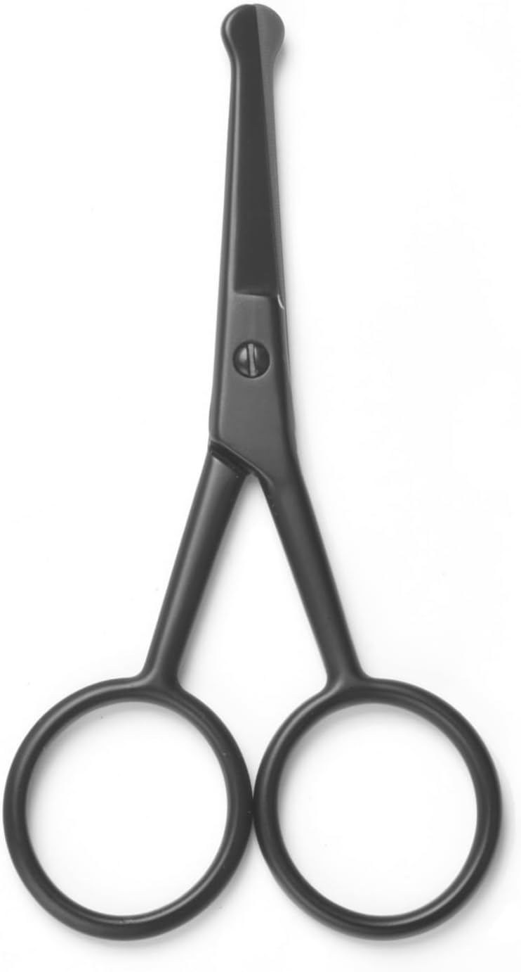 Multicolor Professional Grooming Scissors for Personal Care Facial Hair Removal and Ear Nose Eyebrow Trimming Stainless Steel Fine Straight Tip Scissors 3.9 Inch (Black Safety Head B)