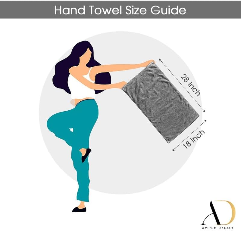 Ample Decor Hand Towel 18 X 28 Inch Pack of 12 600 GSM 100% Cotton, Soft Absorbent Thick Durable Premium Quality, for Hotel, Bathroom, Spa, Daily Use, Gym - Machine Washable - Black