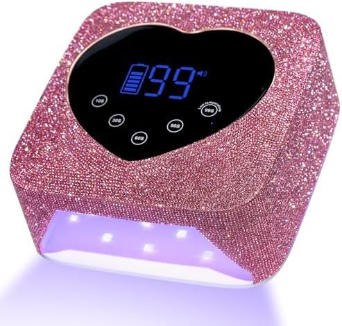 UV LED Nail Lamp 72W Rechargeable Sparkly Wireless Nail Dryer Gel Polish Light with 5 Timer Setting Professional Quick Dry Curing Lamp Pink with Display Auto Sensor for Salon & Home