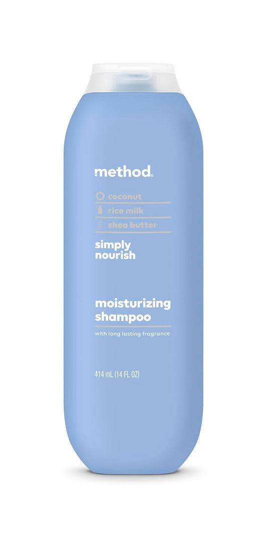 Method Moisturizing Shampoo, Simply Nourish with Shea Butter, Coconut, and Rice Milk Scent Notes, Paraben and Sulfate Free, 14 oz (Pack of 1)
