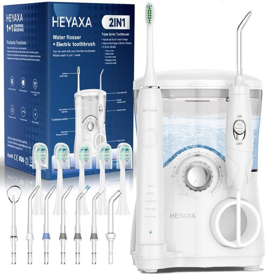 Water Flosser & Ultrasonic Electric Toothbrush Combo, 600ML Water Dental Flosser with 7 Jet Tips, 10 Adjustable Water Pressure, 5 Toothbrush Heads for Home Use, Gums, Braces (White)