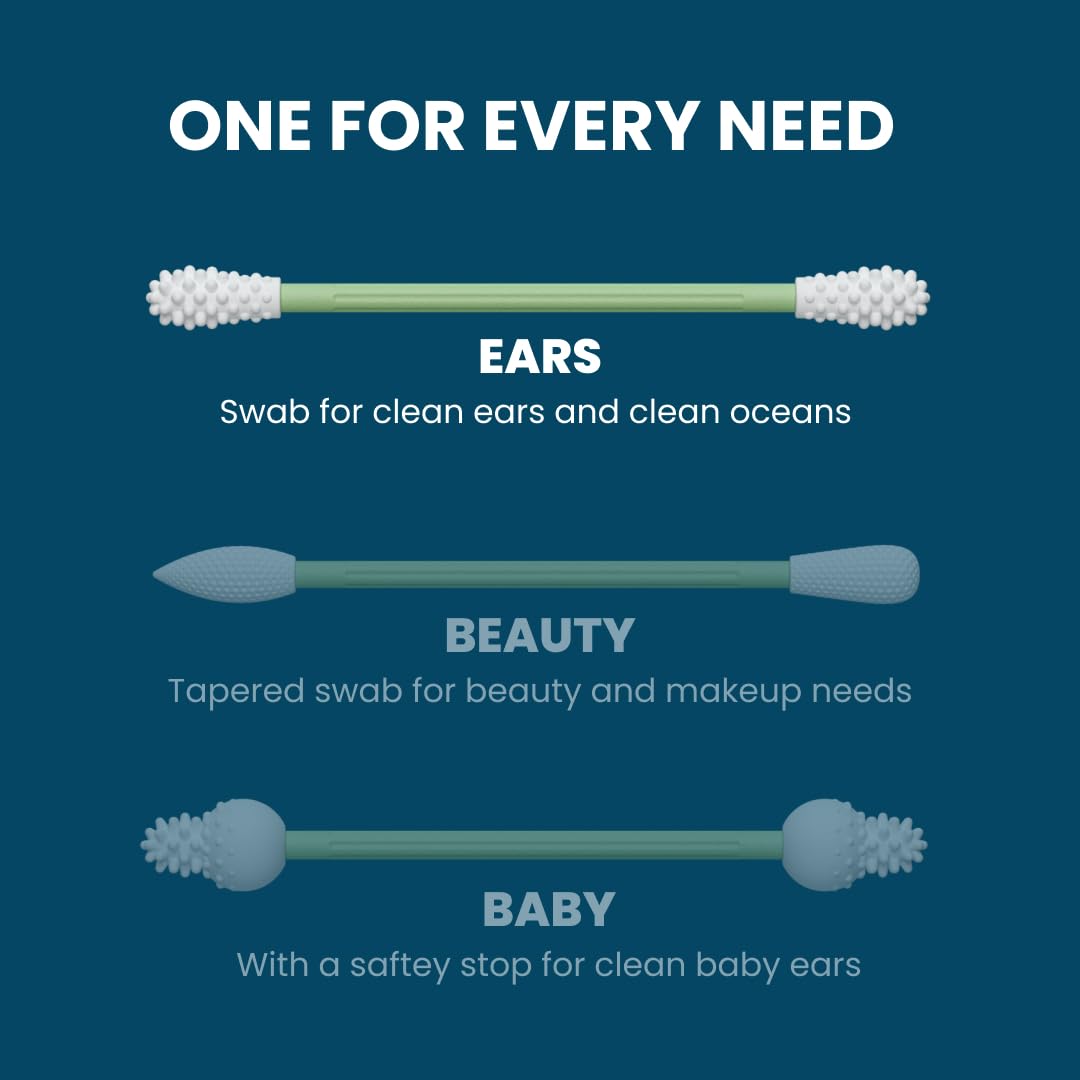 LastSwab® Reusable Cotton Swabs for Ear Cleaning - The Sustainable and Sanitary Alternative to Single-Use Q Tips - Zero Waste and Easy to Clean - Comes with a Convenient Travel Case Holder - Green
