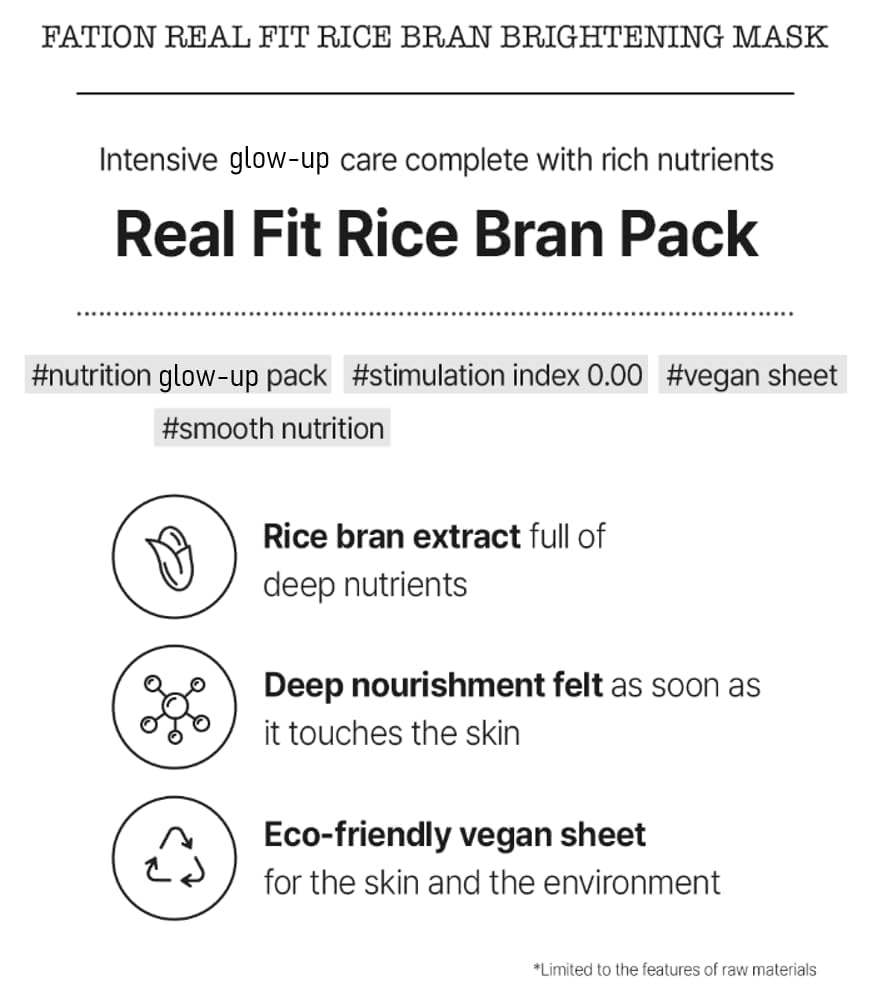 Fation Real Fit Mask, 5 Pack (Rice Brightening)