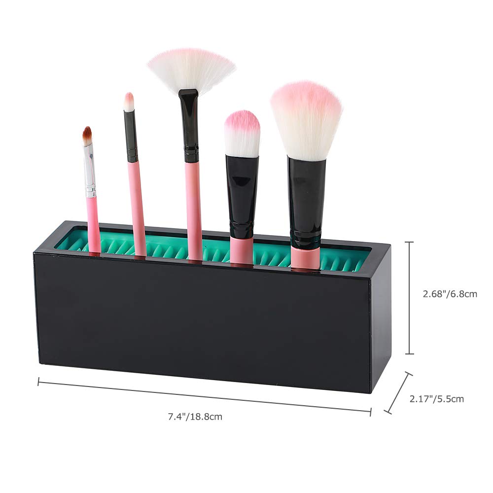 Makeup Brushes Holder Organizer, Silicone Vanity Air Drying Rack Display Storage for Brush, Eyeliners and More, Practical Cosmetic Tools Container (Red-Black)