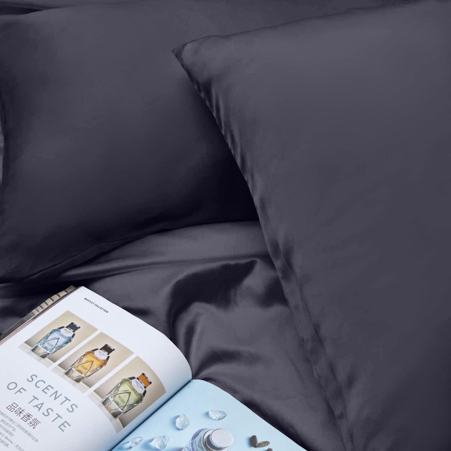 INSSL Silk Pillowcase for Women, Mulberry Silk Pillowcase for Hair and Skin and Stay Comfortable and Breathable During Sleep (Queen, Dark Grey)