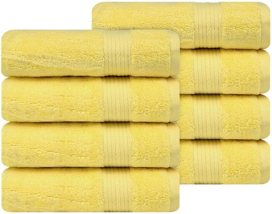 Ample Decor Hand Towel 18 X 28 Inch Pack of 8 600 GSM 100% Cotton,Oeko Tex Certified Soft Absorbent Thick Durable Premium Quality, for Hotel, Bathroom,Spa,Daily Use,Gym-Machine Washable-Yellow