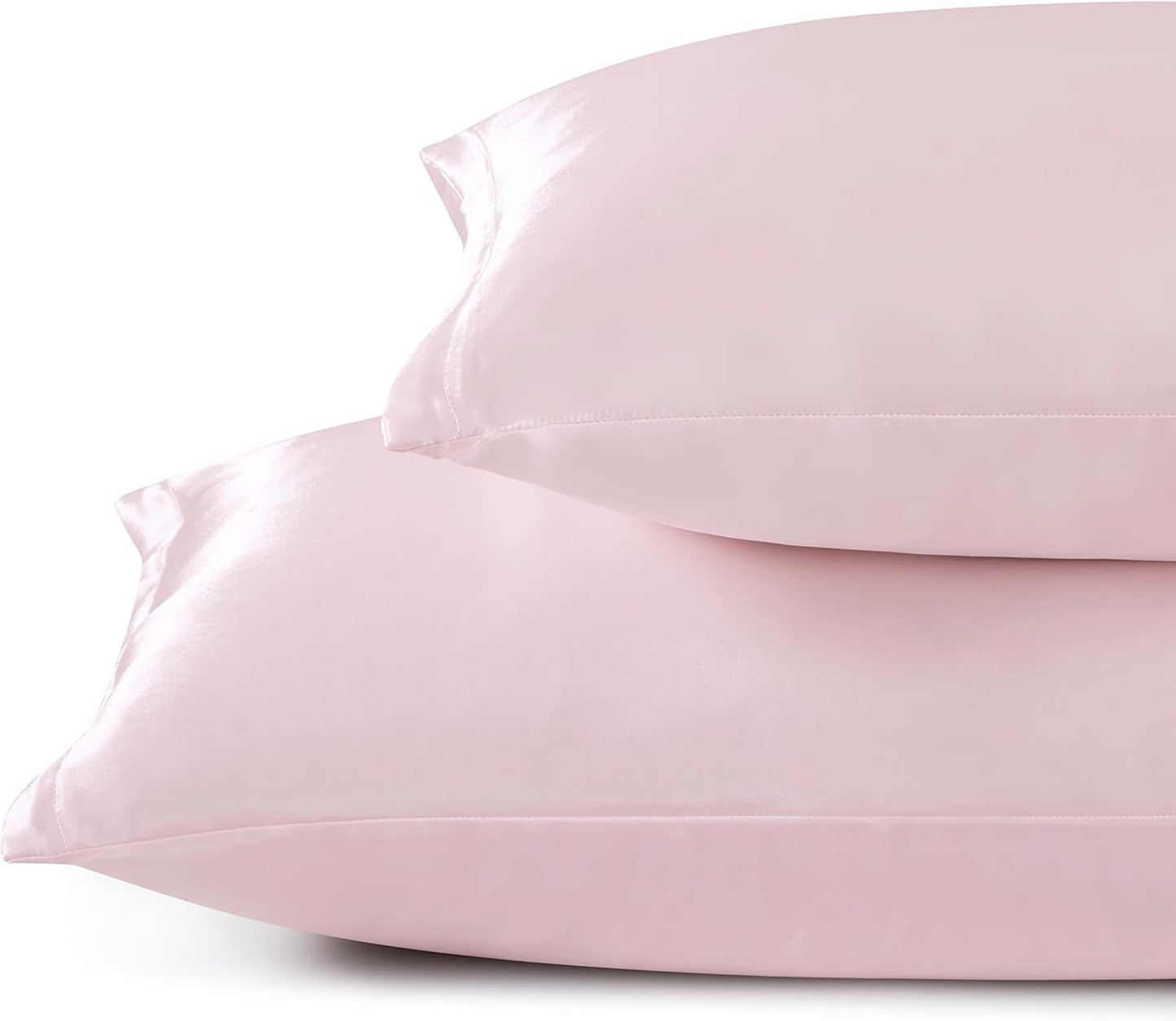 Juwenin Bedding,Luxury Satin Pillowcase with Zipper (Silky Satin Pillow Case for Hair) Set of 2 (Pink, Standard(20''x26''))