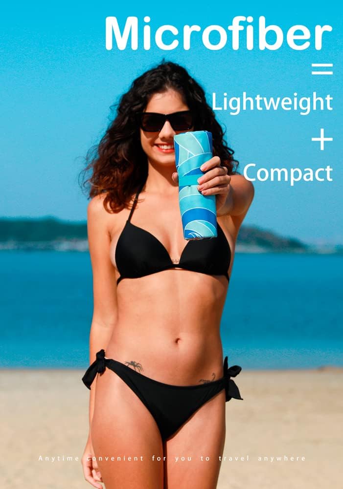 Microfiber Thin Lightweight Beach Towel Sand Free Quick Dry Absorbent Compact Towels for Swimming Pool Camping Beach Accessories Large Easy Pack Travel Things for Vacation Essentials Adult Gift