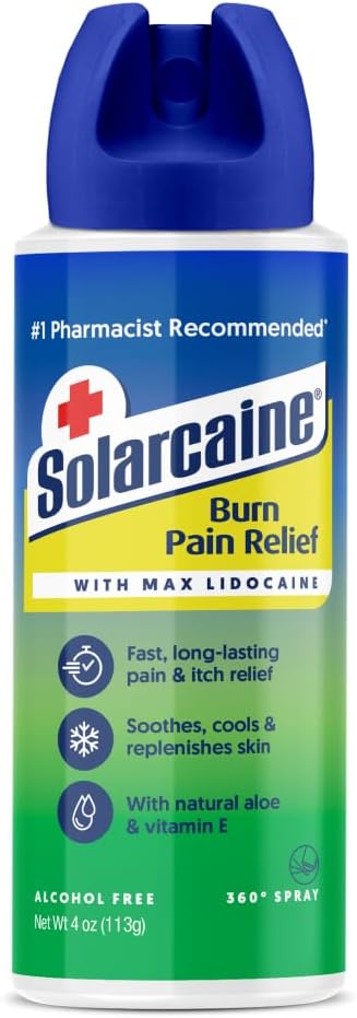 Solarcaine Aloe Sunburn Relief Spray with 4% Lidocaine - After Sun Care Relief for Burns, Scrapes & Itch - Aloe Spray to Soothe, Cool & Replenish Skin - 4oz