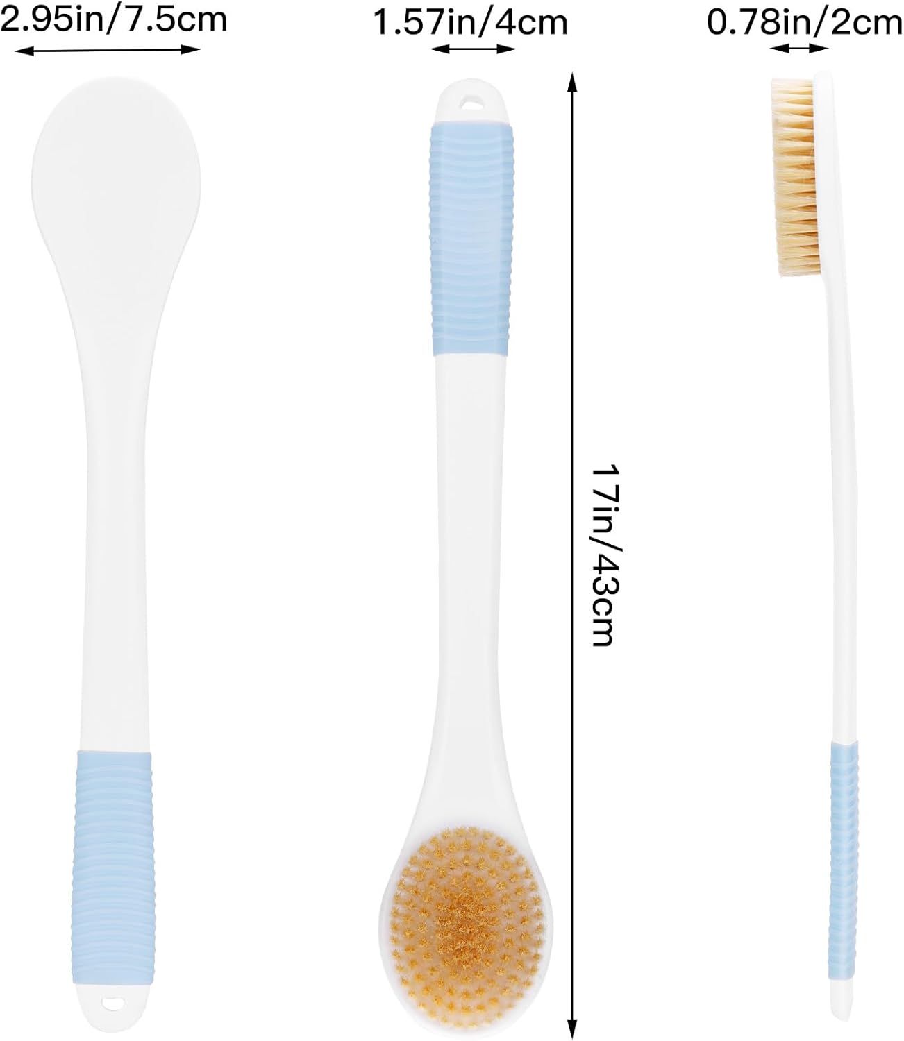 Back Scrubber for Shower, Shower Body Brush for Cleaning with Long Handle for Showering, 17 Inch Back Washer Exfoliator for Shower Men Women with Non-Slip Handle, Adhesive Hook (Lake Blue)