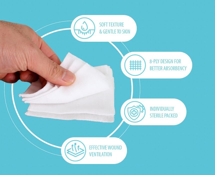 Medical-Grade Sterile Gauze 3x3in - 5 Pads per Pack (20 Packs per Box, 100 Pads Total) - Sterile & Sealed Packaging for First Aid & Wound Care