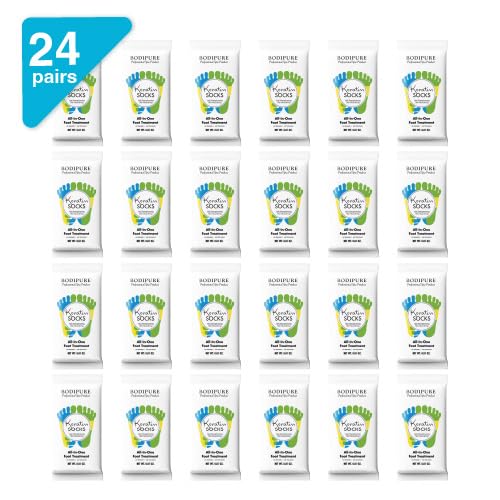 Bodipure All-In-1 Moisturizing Foot Mask, Keratin & Vitamin E Foot Mask for Dry Cracked Feet, Callus & Heel Softening, Easy-to-Use Pedicure Foot Repair, Chemical-free Feet Treatment 24 Pairs