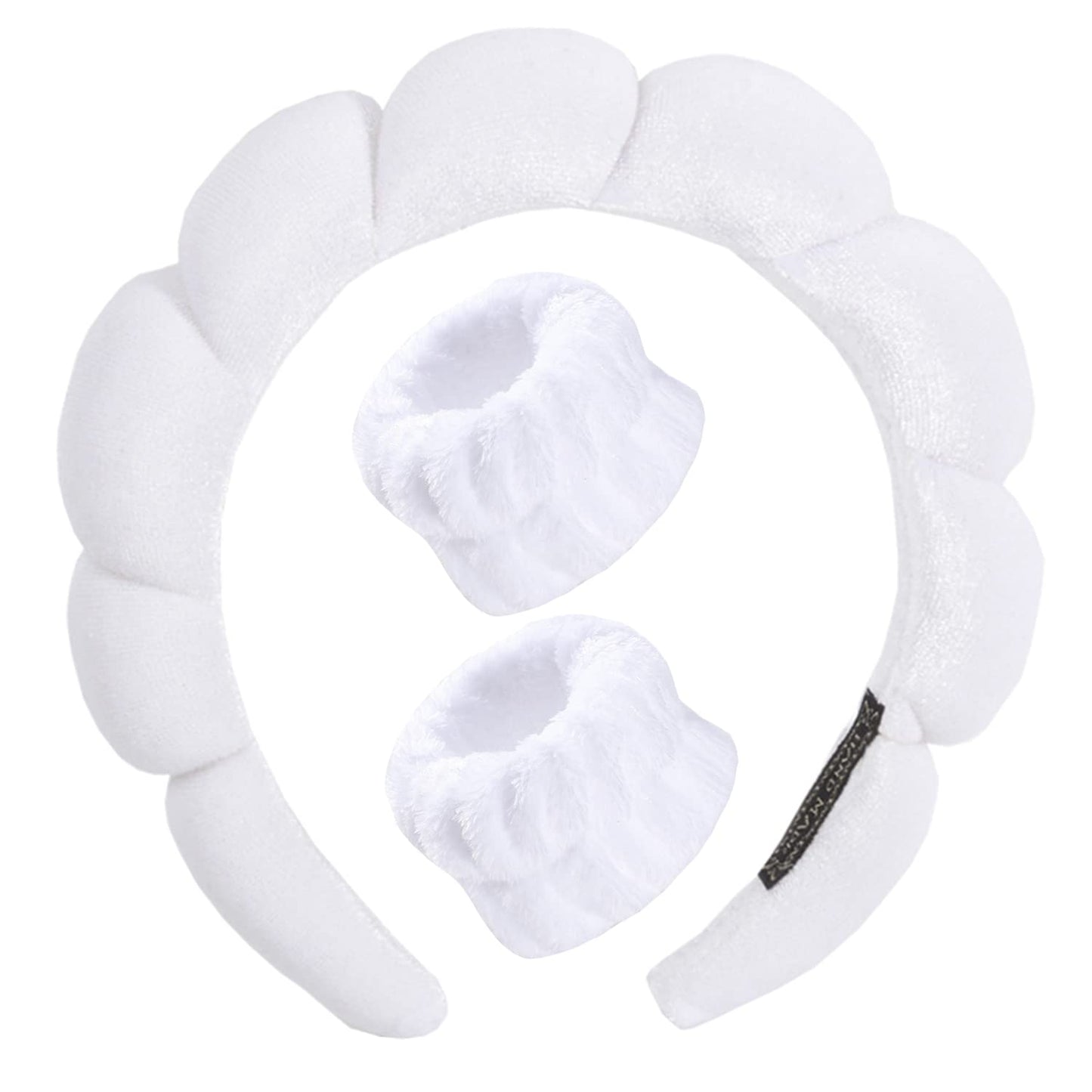 Luckybear Spa Headband for Face Washing, Velvet Makeup Headband with Face Wash Wristbands - White