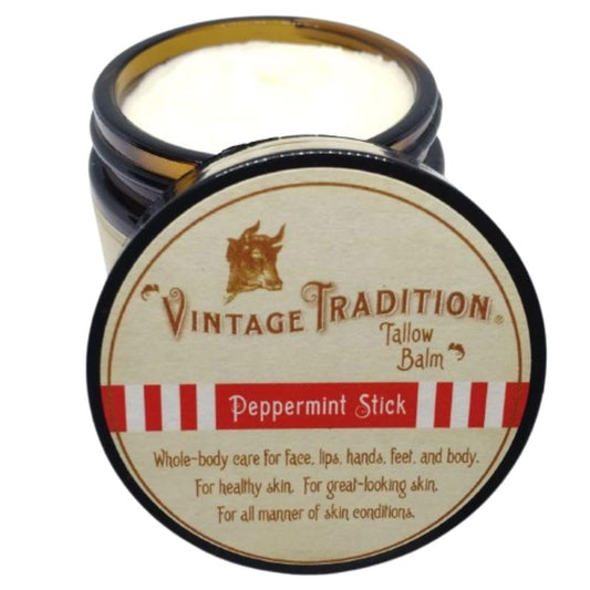 Vintage Tradition Beef Tallow All Purpose Balm - Healing, Hydrating Peppermint Skin Care Salve Replaces Body Lotion, Hand Cream, More - Essential Oil, Olive Oil, and Grass-Fed Tallow, 2 fl. oz.