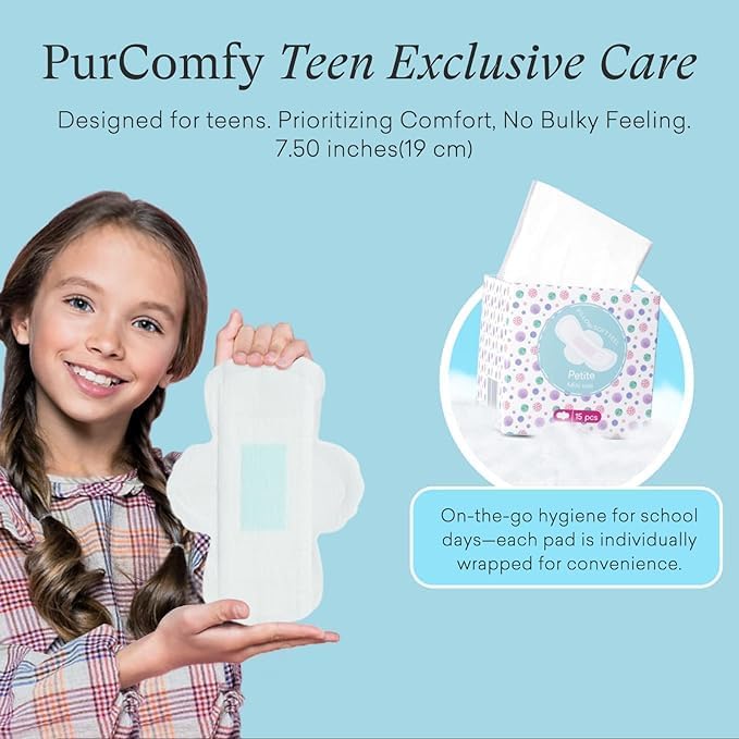 Teens Period Pads with Wings for Tweens, Organic Cotton Sanitary Pads for Teen Girls 9-14, Mini Petite, 90 CT