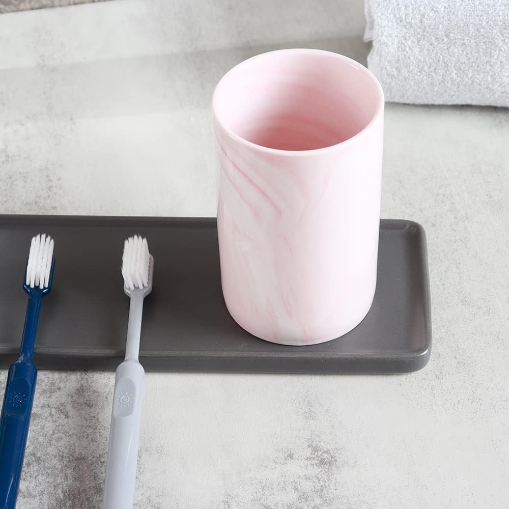 Ceramic Toothbrush Holder, Bathroom Cup, Drinking Mug, Coffee Cups, Marble Pattern Pen Holders, 300ml/Pcs (Pink)