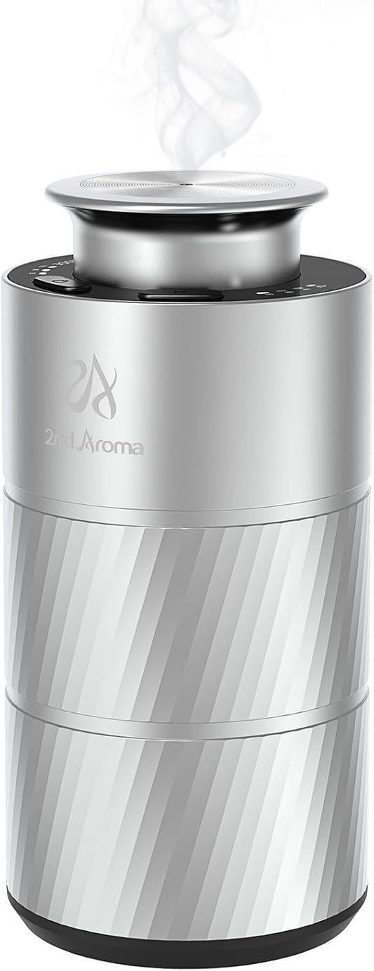 Car Essential Oil Diffuser, Waterless Aluminum Aroma Car Diffuser, 20ml Portable USB Type-C Rechargeable Wireless 1/2/4H Timer Long Lasting Freshener for Traveling Camping Working