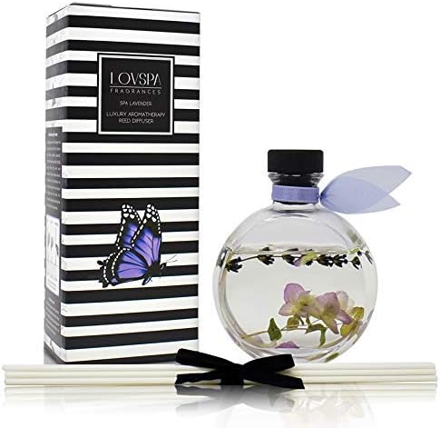 LOVSPA Reed Diffuser Set, Spa Lavender Scented Oil Diffuser with Sticks, Home Fragrance Accessories for Bathroom Shelf Decor, Aroma Diffusers for Home or Office Desk, USA Made