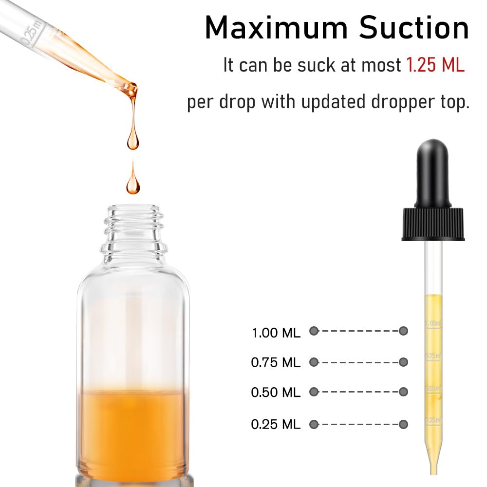 Bumobum Amber Dropper Bottles, 4oz Glass Bottle with Dropper for Essential Oils with Funnel, Labels & Pipette, 2-Pack Tincture Bottles with Dropper(Unbreakable Plastic Eye Dropper)