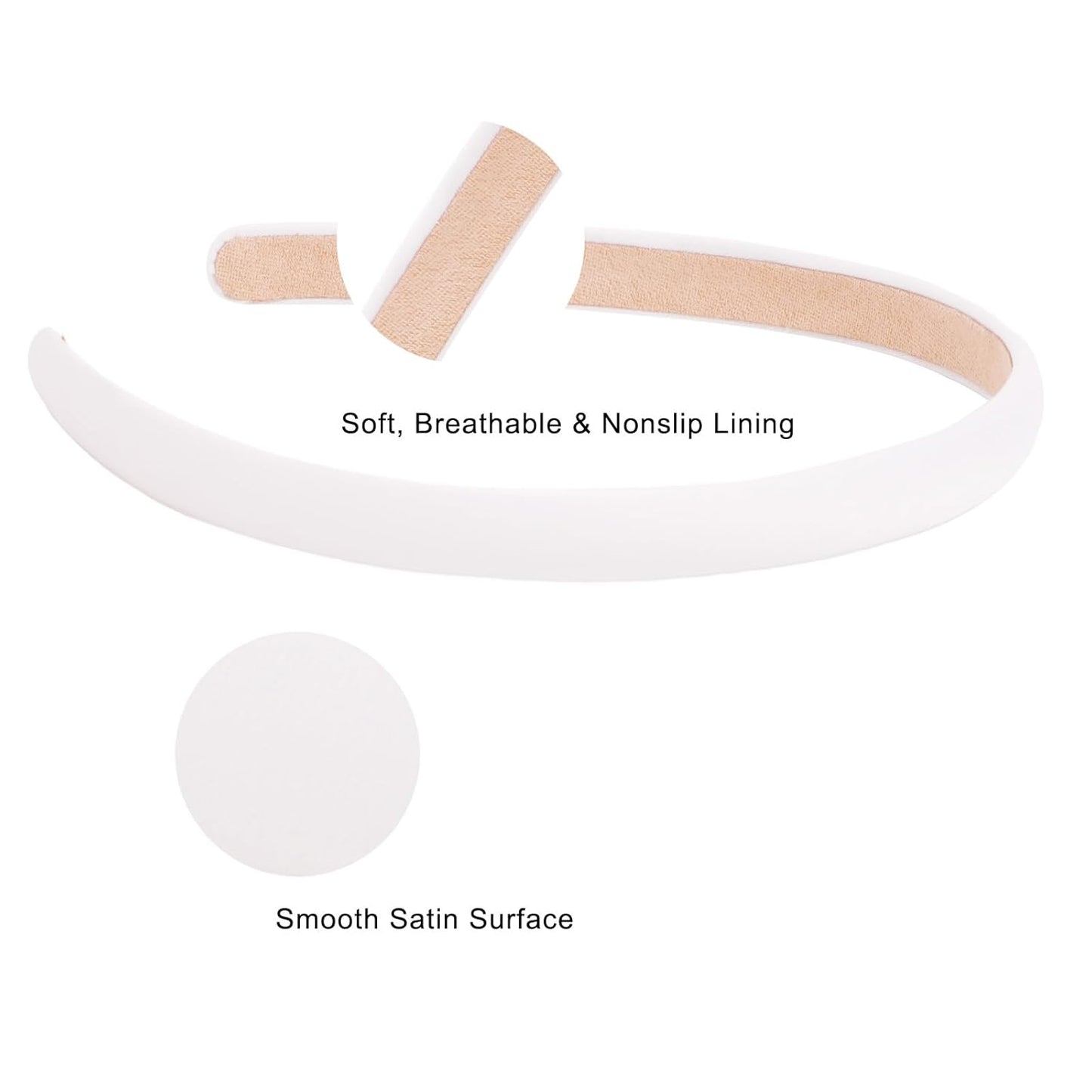 Wecoe White Satin Headbands, 10pcs Non Slip Fashion Hair Bands for Women & Girls' Hair - Holiday & DIY Costume Accessories