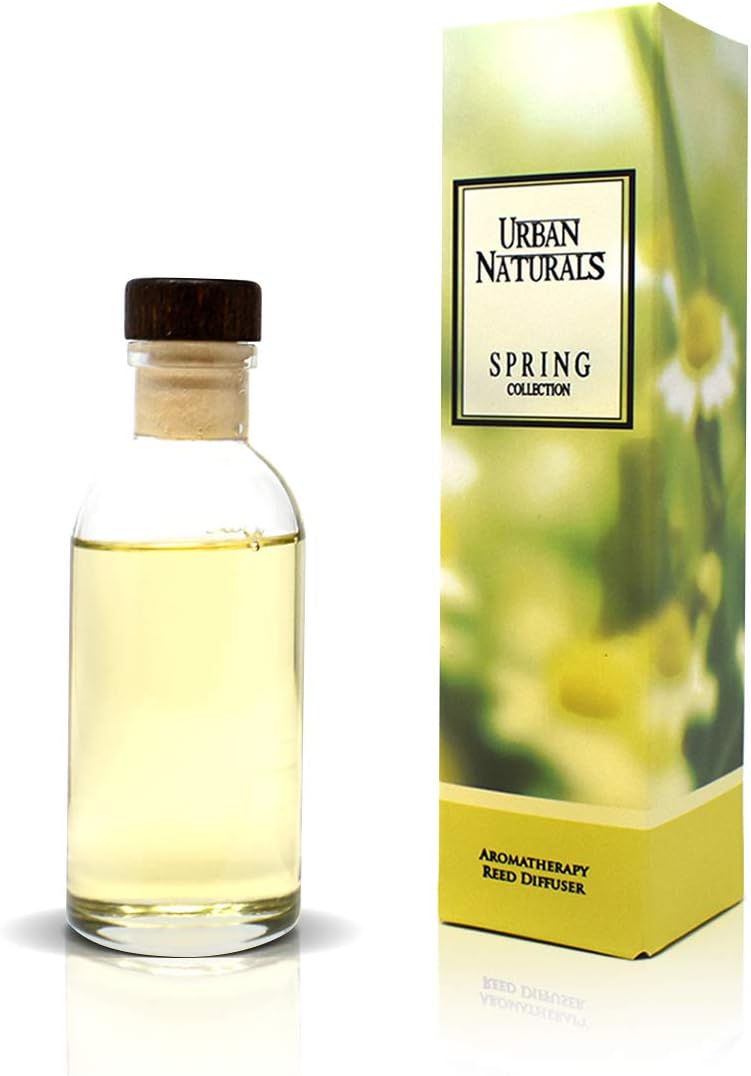 Urban Naturals Spring Clean Reed Diffuser Oil Set | Fresh, Crisp Fragrance of Lemon, Leafy Greens & Lavender | Essential Oil Room Scent Infuser with Reed Sticks | Made in The USA