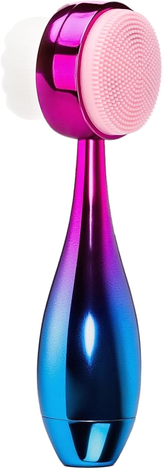 Face Brush 2 in 1, Facial Cleansing Brush Double Sides, Facial Exfoliation Scrub Brush Silicone Manual Face Scrubber Brush for Gentle Deep Pore Cleansing, Skincare (Blue, 1 Pack)