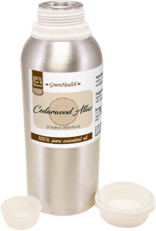 Cedarwood Atlas Essential Oil – 8 fl oz (237 ml) Aluminum Bottle w/Plug Cap – 100% Pure Essential Oil – GreenHealth