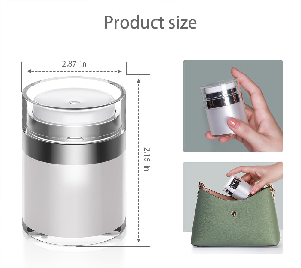 Airless Pump Jar, 1 oz Airless Pump Bottles, Travel Lotion Container – Vacuum Dispenser for Cream – Leak-Proof TSA-Friendly Design Keeps Cream Fresh – Multi-Purpose for Lotion, Sunscreen (2 Pack)