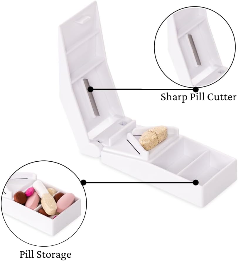 Pill Cutter Splitter with Stainless Steel Blade and Guard, Storage by easycare