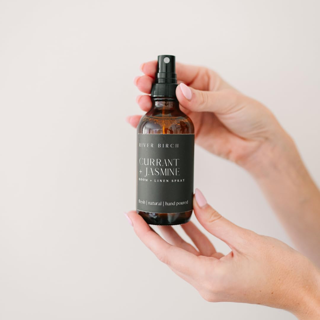 River Birch Currant + Jasmine Scented Linen and Room Spray | Home Fragrance | 4 oz Glass Amber Bottle | Luxury Signature Scent | Handmade in Texas