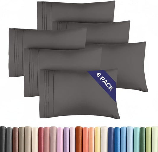 Standard Pillow Cases Set of 6 - Ultra Soft Hotel Quality Pillowcase Covers - Comfy, Cozy & Wrinkle Free - Shrink, Stain & Fade Resistant - Machine Washable Pillow Protectors - 6 Piece Set - Dark Grey