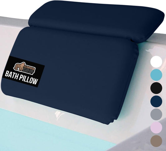 GORILLA GRIP Bath Pillow for Tub, Improved Suction Cups, Luxury Bathtub Pillows, Headrest for Neck and Back Support, Relaxing Home Spa, Hot Tubs and Bathroom Essentials, Gifts for Women, 2 Panel Navy