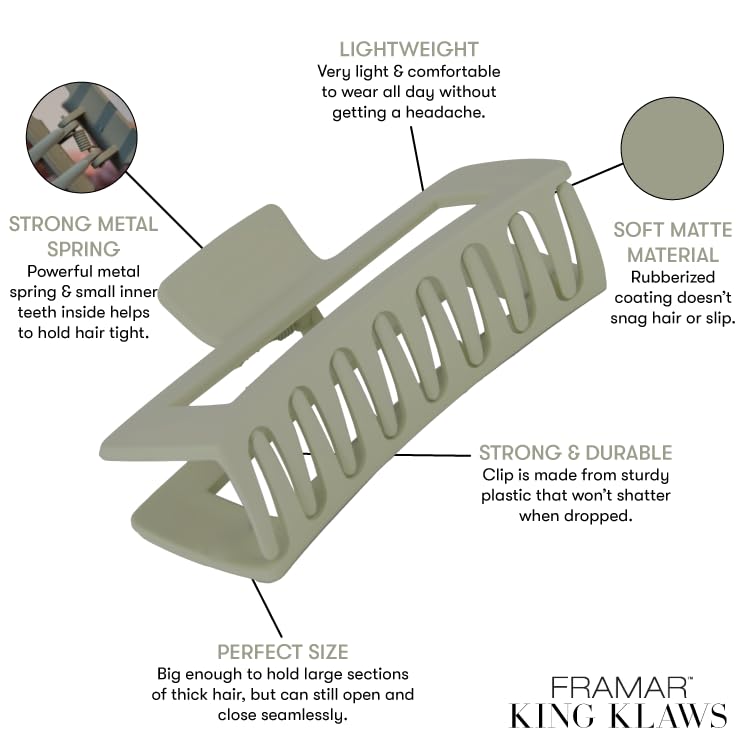 FRAMAR Green Hair Clips For Women Thick Hair - Extra Large Claw Clips for Thick Hair, Big Hairclips, Hairclips For Girls, Sage Green Accessories, Pinzas Para El Cabello - 4 Pack