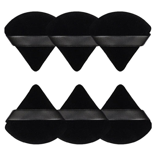 Pimoys 6 Pcs Powder Puff Face Soft Triangle Makeup Puff Velour Makeup Sponge Stocking Stuffers for Loose Powder (Black)