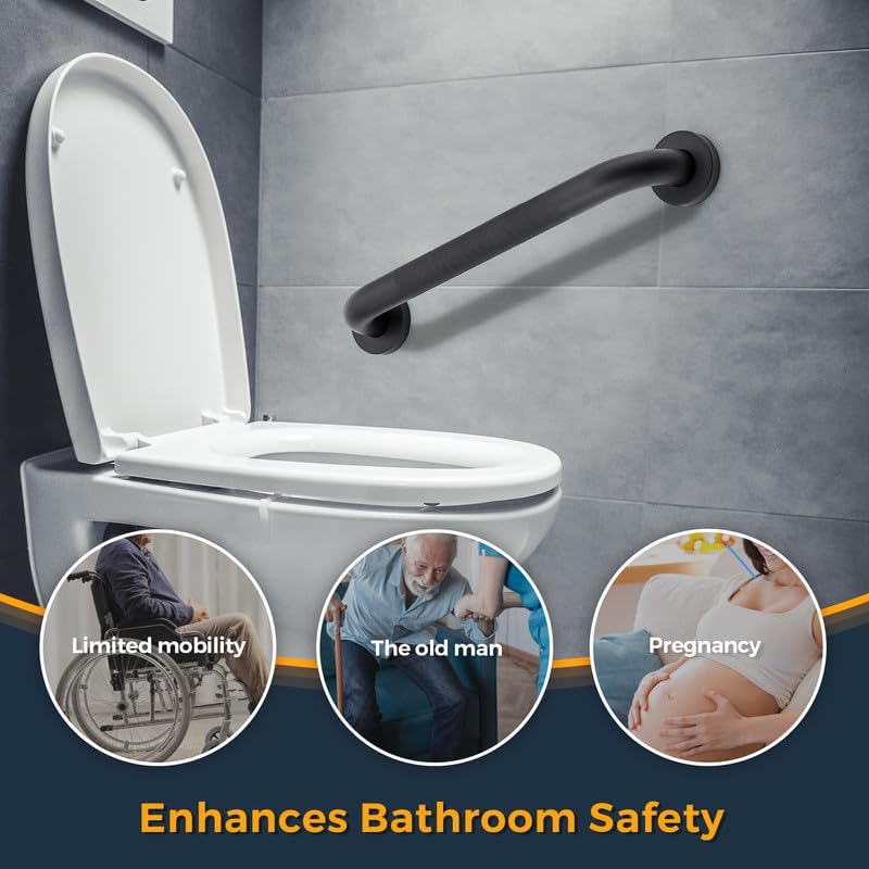 Grab Bars for Shower, 1 Pack 20-Inch Anti Slip Shower Handles for Elderly, Safety Shower Grab Bar, Stainless Steel Handicap Grab Bars for Bathroom (Black 1" Diameter)