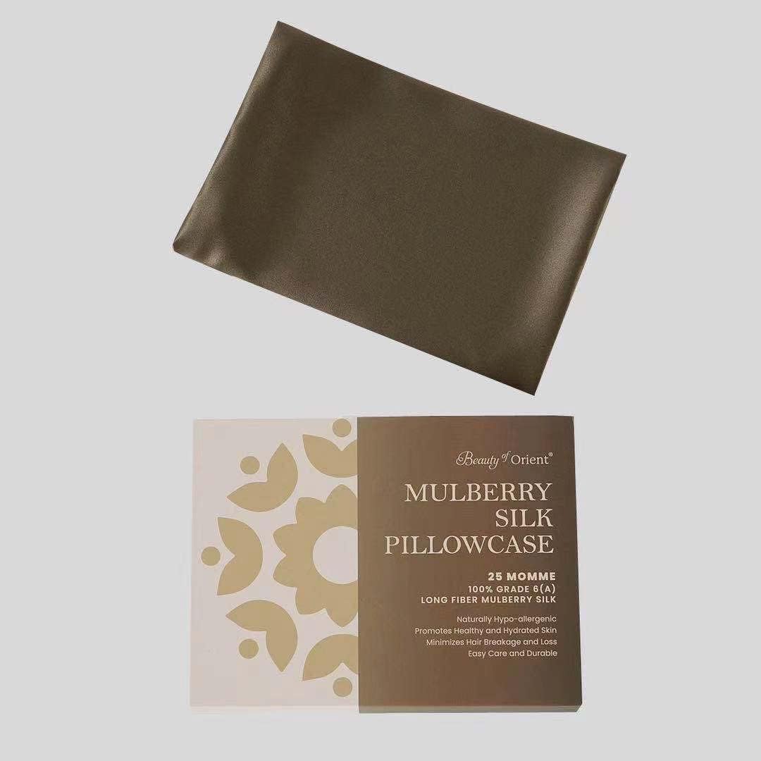 25 Momme Premium Mulberry Silk Pillowcase for Hair and Skin | Handcrafted Hypoallergenic & Anti-Acne Silk Pillow Cases with Zipper | Queen - 20" x 30", Chocolate