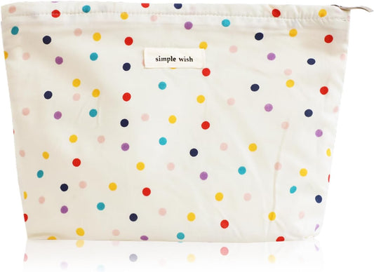 Wudygirl Large Capacity Makeup Bag Travel Cosmetic Bag Cute Make up Organizer for Women Aesthetic Canvas Makeup Pouch Toiletry Bag Zipper Pencil Pouch (Colorful Dot)
