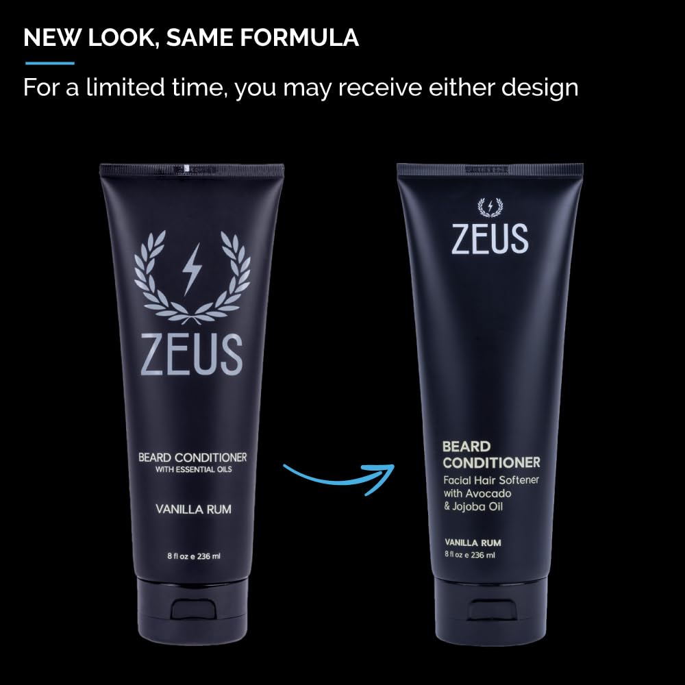 ZEUS Beard Wash Set for Men, Shampoo & Conditioner Duo with Green Tea & Essential Oils, Hydrates, Softens & Strengthens Beard Hair (Made in USA) Vanilla Rum