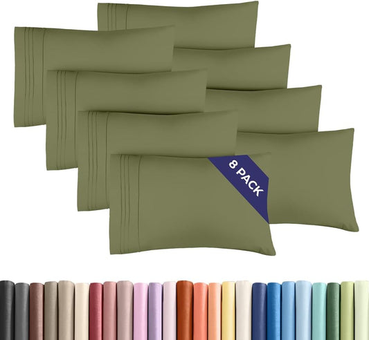 Standard Pillow Cases Set of 8 - Ultra Soft Hotel Quality Pillowcase Covers - Comfy & Wrinkle Free - Shrink, Stain and Fade Resistant - Machine Washable Pillow Protectors - 8 Piece Set - Sage Green