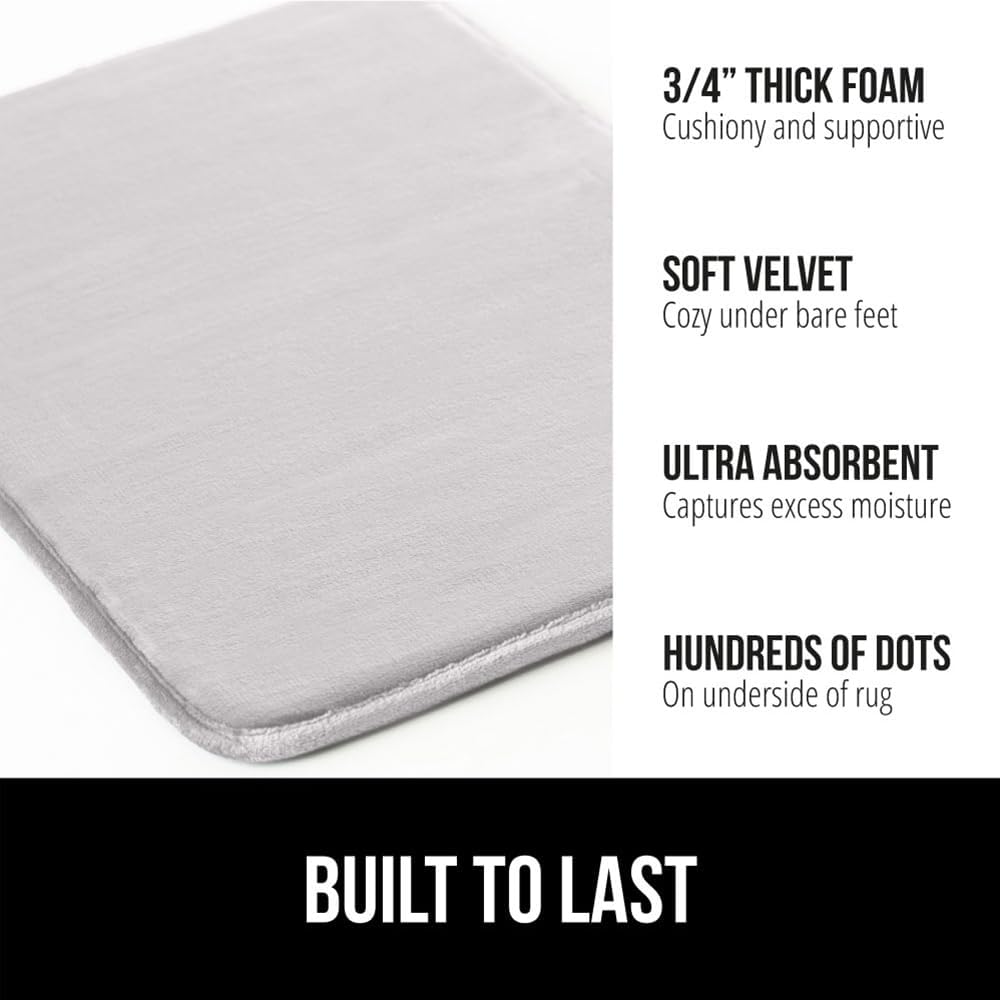 GORILLA GRIP Memory Foam Bath Rugs, Soft Absorbent Velvet Bathroom Mats, Durable Dots on Underside, Machine Washable Bathmat, Carpet Rug Room Decor for Shower Floor, 42x24 Mat, Light Gray